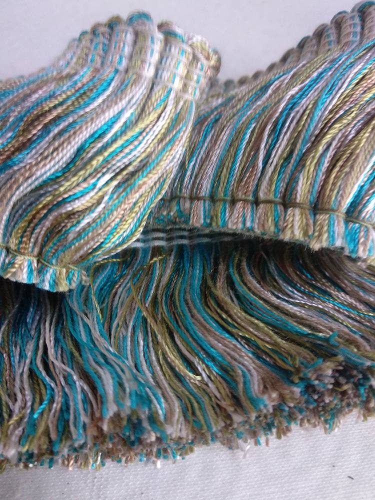 Blue Gold Ivory Rayon Brush Fringe Trimming 5cm1.96 Height