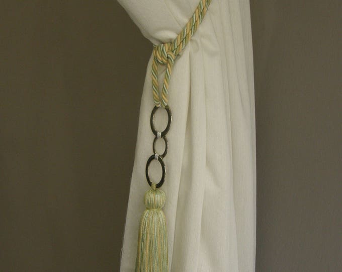 Green Mix Curtain decor | Modern tiebacks for curtain | Curtain Holdbacks with metalic rings | home decor tassel
