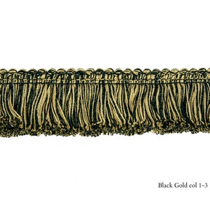 2 Toned Brush Fringe Trim 4cm-1.57inches height rich brush fringe trimming by the meter Black Gold 19-3