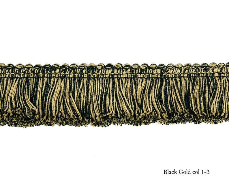 2 Toned Brush Fringe Trim 4cm-1.57inches height rich brush fringe trimming by the meter Black Gold 19-3