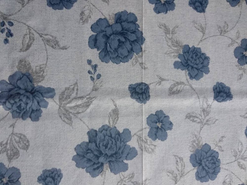 Blue Grey Floral Upholstery Fabric Double Height Etsy