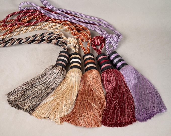 Modern,rayon holdback with black wooden rings, high quality Curtains Drapes Tieback/ cylinder style/ 5 colors available