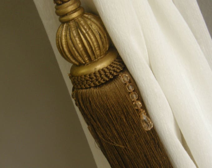 Oil Green Brown Gold Wood Knot Tassel Curtains Tieback and beads|Tassel Golden Wood Curtains Tieback-Drapes Holdback Tassel beads