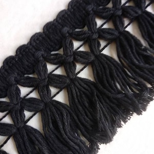 Black Cotton Braid Tassel Fringe|8 cm - 3.15 inches Cotton Lace Trim |DIY Crafts, Dress, scarfs,curtains, accesorries trim by the meter