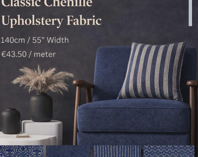 Velvet Blue Classic Chenille Upholstery Fabric|140 cm - 55 inches width upholstery fabric