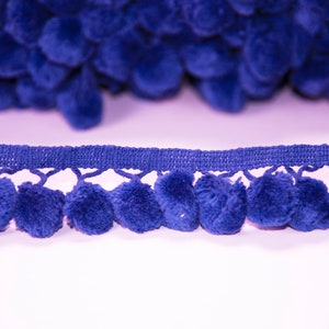 Blue 100% Cotton Pom pom Trim Fringe| 4.5cm-1.77 inches Height Lace Ribbon Fringe Trim by the meter