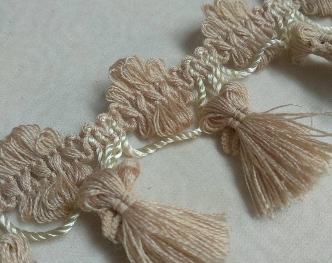 Tassel Fringe Trim for Curtains & Drapery col.Beige-ivory/width 6 cm - 2.36 inches/ Braid Tassel Fringe Trimming perfect for craft projects