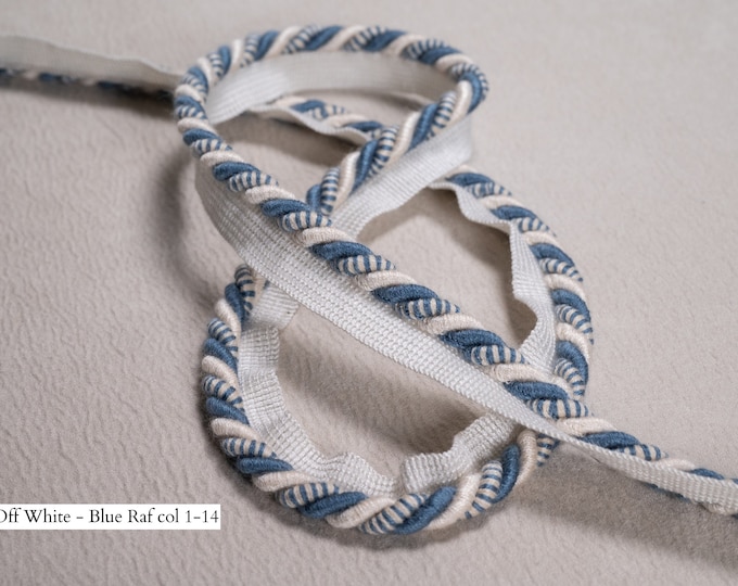 10mm or 6mm Relax Flanged Piping Cord | Off White Raf Blue Thick Upholstery Cord with Tape | Sold by the meter