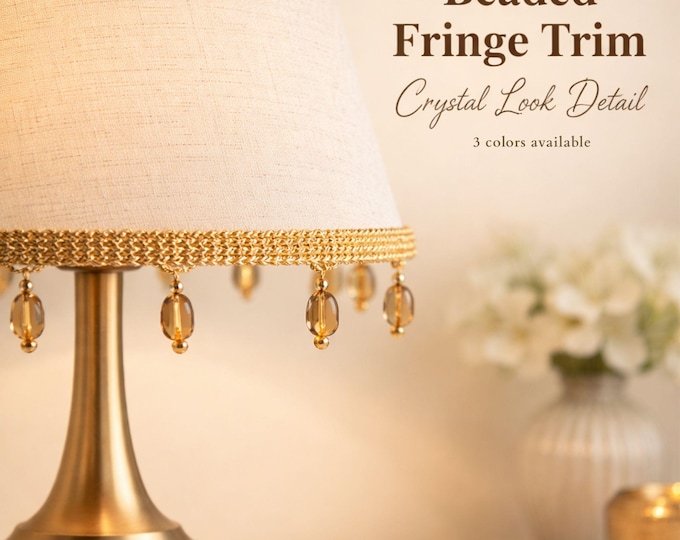 Beaded Fringe Trim, Glass Bead Trim, 3.2cm (1.25”) Crystal Look Fringe, Curtain Trim, Upholstery Trim, Lamp & Pillow Trim, Sewing Trim