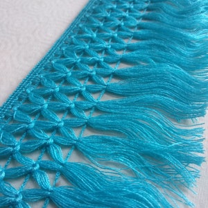 Turquoise Knotted Chainette Fringe Trim | 11cm - 4.33 inches Height | Sold by the meter