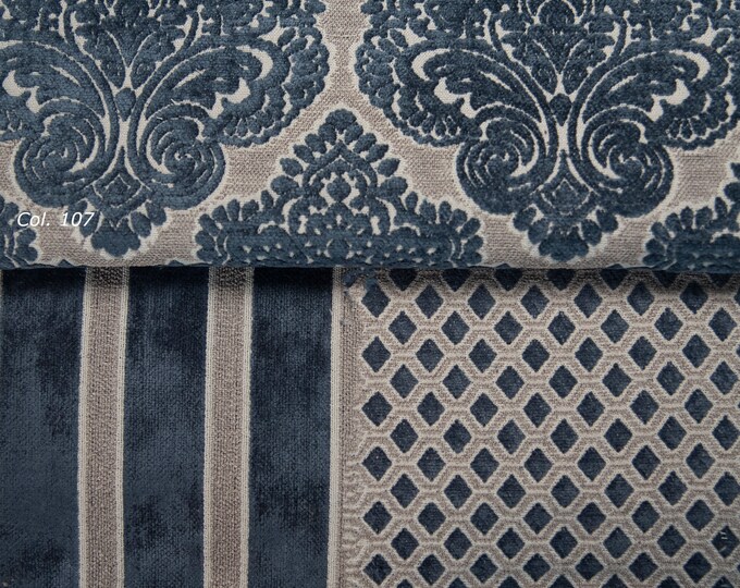 Velvet Blue Beige Classic Chenille Upholstery Fabric|140 cm - 55 inches width upholstery fabric