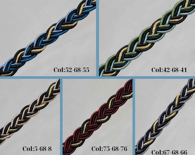 1cm-0.39" Thick -Rayon-lurex ribbon Braided Trim | Shiny Gimp Knotted Braid Trim by meter
