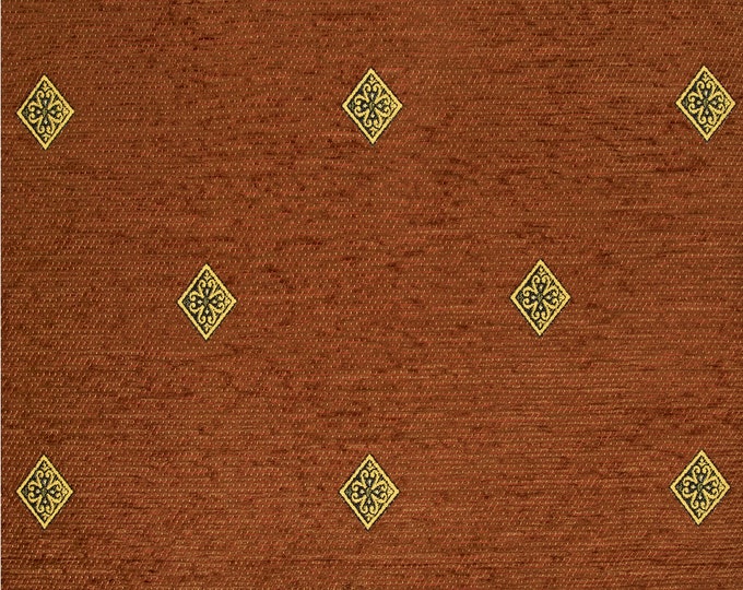 Rust Brown Chenille Upholstery Fabric| 280cm-110" Double Width Polyester Upholstery Fabric | Sold by meter