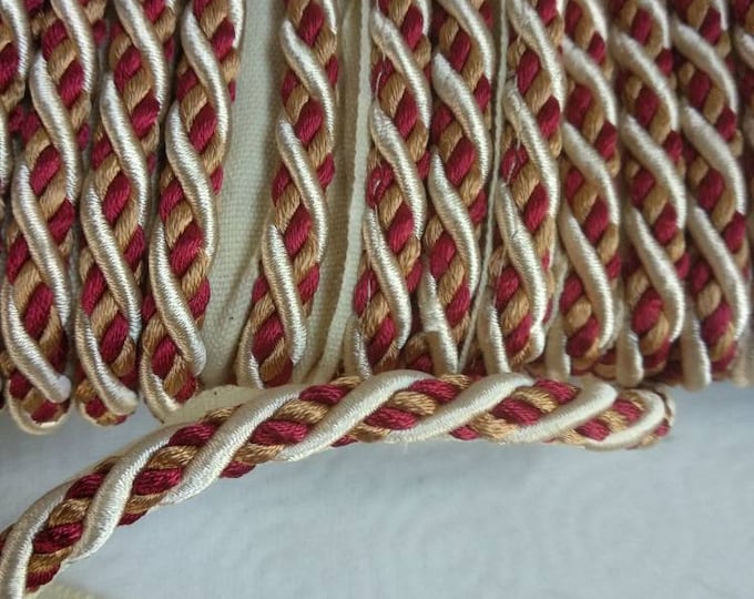 9mm-0.35" Flanged Piping Cord| Ivory Red Gold Upholstery Trim by the meter (39"/1.09yards)