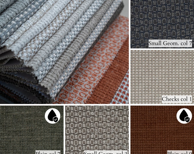 Jacquard Textured Geometric Checks Premium Quality Upholstery Fabric | 140cm-55" Width | For sofas, ottomans, cushions | Sold by the Meter