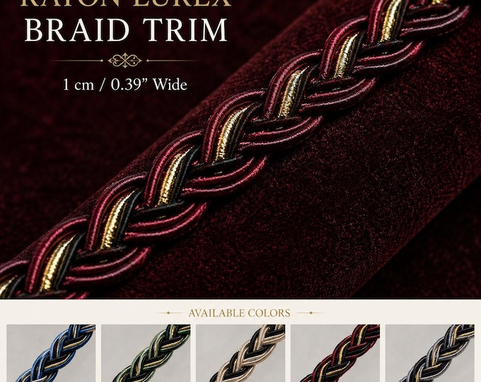 Elegant Knotted Braid Trim | 1cm Rayon & Lurex Decorative Ribbon for Upholstery and Fashion Sewing