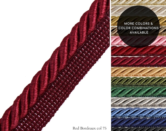 10mm or 6mm Rayon Twisted Flanged Piping Cord | Red Bordeaux Upholstery Piping Cord by the meter.