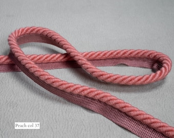 Cordón de ribete con brida Relax de 10 mm o 6 mm / Cordón grueso para tapicería color melocotón con cinta / Se vende por metros