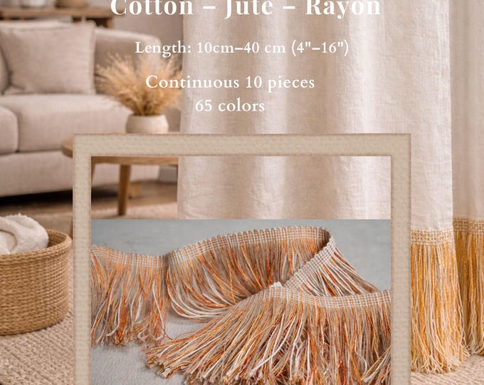 Boho Chainette Fringe Trim – Cotton Jute Rayon Tassel Fringe – 10 Meters – Decorative Trim for Pillows, Curtains & Upholstery – 65 Colors