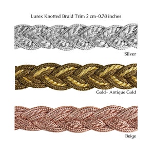 Thick Lurex lace ribbon Braided Trim for curtains,cushions,upholstery,fashion accessories/2cm-0.71inches metallic Threads Knotted Braid Trim