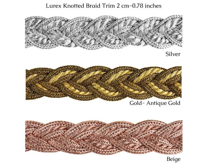 Thick Lurex lace ribbon Braided Trim for curtains,cushions,upholstery,fashion accessories/2cm-0.71inches metallic Threads Knotted Braid Trim