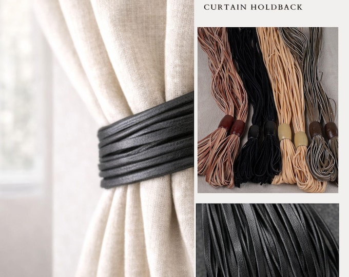 Modern Faux Leather Curtain Holdback – Minimal Wall Mounted Strap Tieback – Scandinavian Window Decor – 1m Length