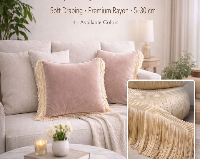 Chainette Fringe Trim for Pillows, Luxury Rayon Fringe 5–30 cm, Upholstery Trim for Cushions, Sofa & Curtain Edge Trim, 41 Colors