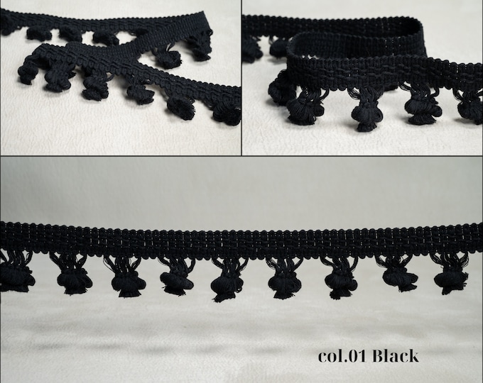 Black 100% Cotton Fringe Trimming | 4.7 cm - 1.85 inches Tassel and Onion Fringe Trim