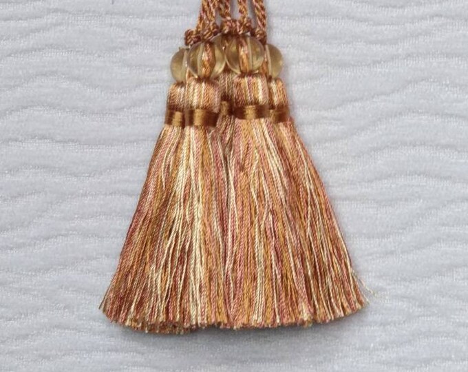 Gold Ivory Pink Mini Tassel With Beads | 9cm-3.54 inches Height With Loop | Silky Colorful Tassel