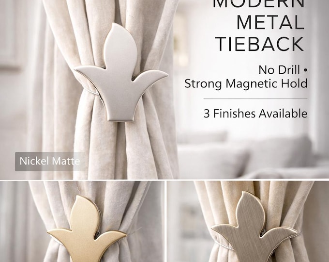 Metal Flower Magnetic Curtain Tieback – Modern Drapery Holdback, No Drill Curtain Clip, Nickel Gold Antique Finishes, Curtain Accessories