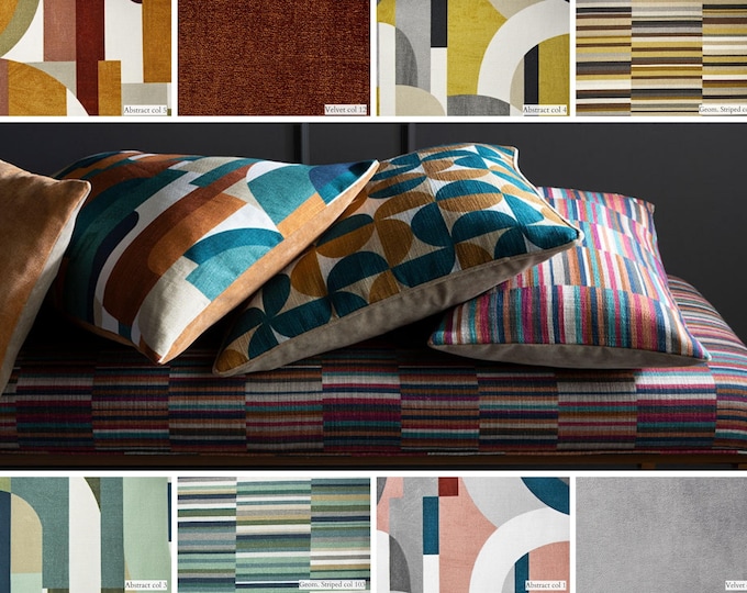 Geometric Art Deco 100% Cotton Panama & Velvet | 140cm-55inches Width artistic upholstery | Sold by the Meter