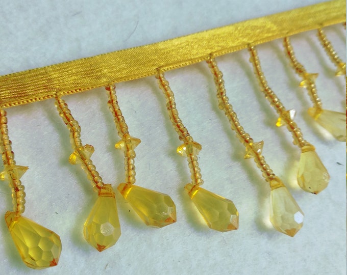 Dark Yellow beaded fringe trim/ 6 cm - 2.36 inches height decor beaded fringe trim