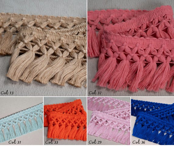 Garniture à Pompons Franges 3 Mètres - Ruban Décoratif Rideaux, Couture DIY, Bordure Élégante (Rouge)