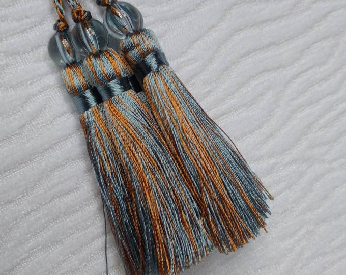 Blue Ciel Orange Mini Tassel With Beads | 9cm-3.54 inches Height With Loop | Silky Colorful Tassel