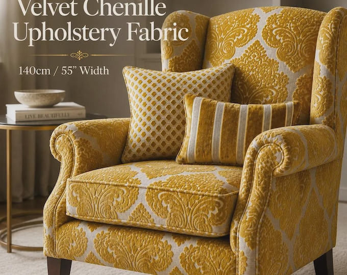 Velvet Lime Classic Chenille Upholstery Fabric|140 cm - 55 inches width upholstery fabric