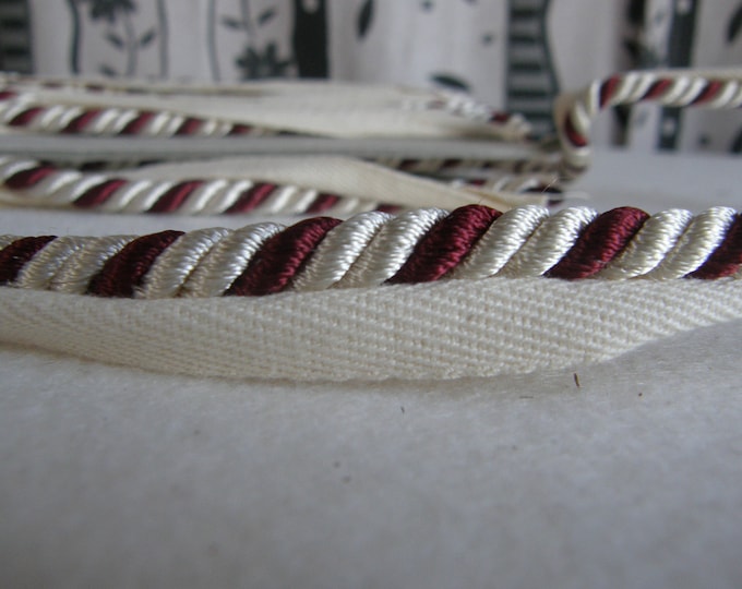 8mm or 5mm Rayon Flanged Piping Cord | White Red Twisted Upholstery Piping Cord by the meter