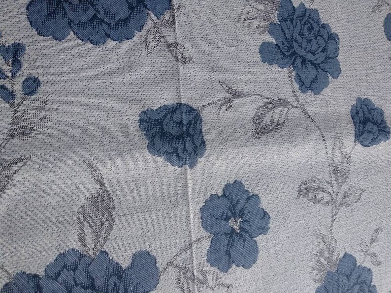 Blue Grey Floral Upholstery Fabric Double Height Etsy