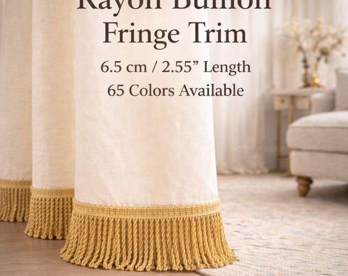 Rayon Bullion Fringe Trim 6.5 cm – Upholstery Fringe Trim for Curtains, Lampshades & Pillows – Decorative Fringe Trim – 65 Colors available