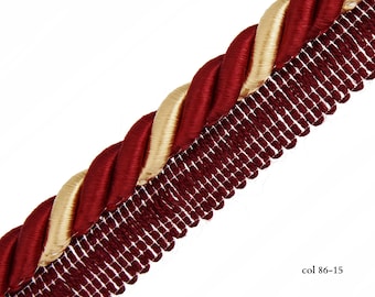 Red Wine Gold Rayon Flanged Piping Cord| 10mm (0.39")Twisted Cord, Piping Cord, Cushions Trim, Upholstery Trim| Piping Cord by the meter