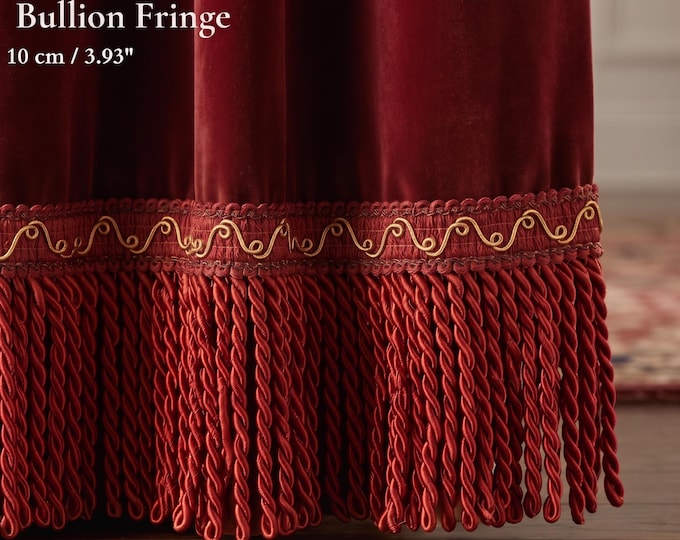 Luxury Red Wine Bullion Fringe Trim | 10cm (3.93") Rayon Curtain & Upholstery Trim | Sold by the Meter