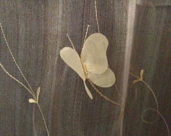 Organza embroidered with appliqué Butterflies. Transparent Curtains Fabric | Double Height 300cm-118inches