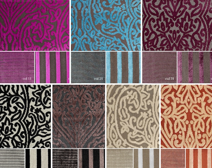 Velvet Classic Jacquard & Stripes Upholstery Fabric|140cm-55inches width Ethnic Bohemian Upholstery Fabric|Sold by the meter (39"/1.09yards)