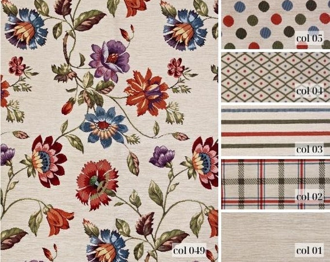 Multicolor Floral Chenille Jacquard Upholstery Fabric | Double Width 280cm-108 inches| Ethnic Bohemian Decoration Fabric | Sold by the meter