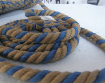 Cordón de ribete vintage marrón y azul de 10 mm (0,39") / Estilo rústico retro. Ideal para manualidades y tapicería. Se vende por metro.