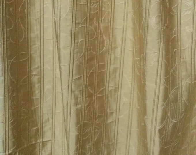 Taffeta Beige Gold Stripes Flowers Jacquard Curtains Embroidered Fabric | Double Height 300cm-118inches