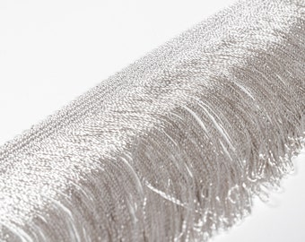 Gray Silver Rayon Double Weld Bullion Fringe Trim|10 cm Height|Upholstery-Curtains-Fashion-Throws & Runners Trimmings decoration