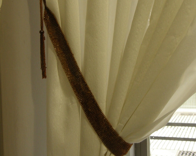 Brown shiny belt Beads Curtain Tiebacks Tassel total length 180cm 70,86''=75cm(0,29'') belt +80cm (0,31'') cord+24cm (0,094'') tassels