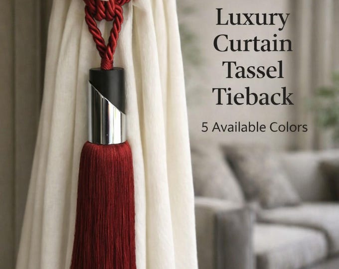 Luxury Curtain Tassel Tieback | Modern Chrome & Black Metal Cap | Decorative Drapery Holdback | Elegant Curtain Accessory |Sold Individually