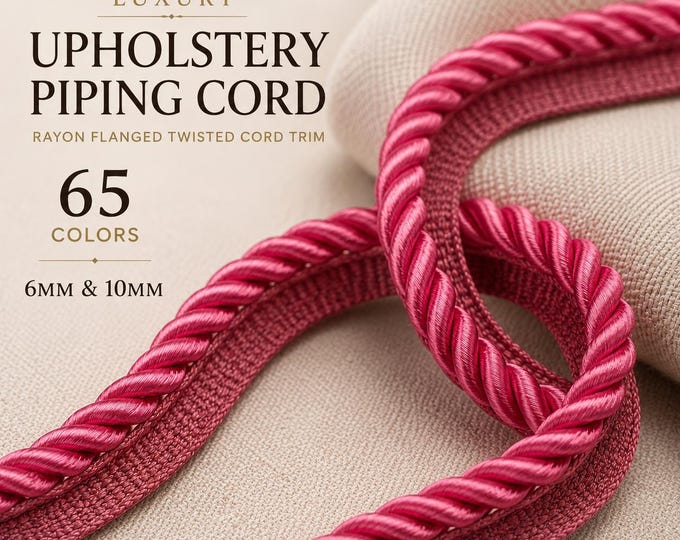 Luxury Upholstery Piping Cord | 65 Colors Rayon Flanged Twisted Cord Trim | 6mm & 10mm Decorative Welt Cord by the Meter