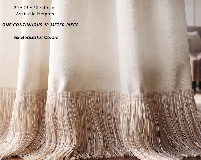 Boho Chainette Fringe Trim 20–40cm | 10 Continuous Meters | Cotton Jute Rayon Curtain & Upholstery Trim | 65 Colors